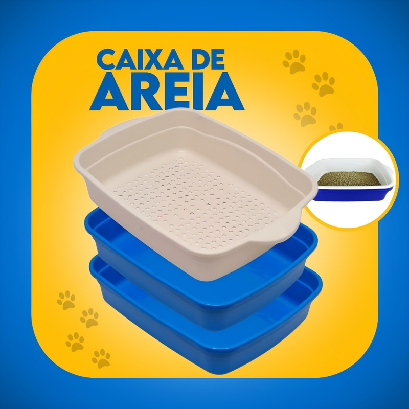 Caixa de Areia Para Gatos Banheira Higiênica Furba 3 Peças Com Bandeja Sanitária e Peneira