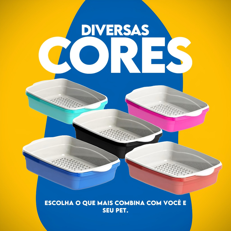 Caixa de Areia Para Gatos Banheira Higiênica Furba 3 Peças Com Bandeja Sanitária e Peneira