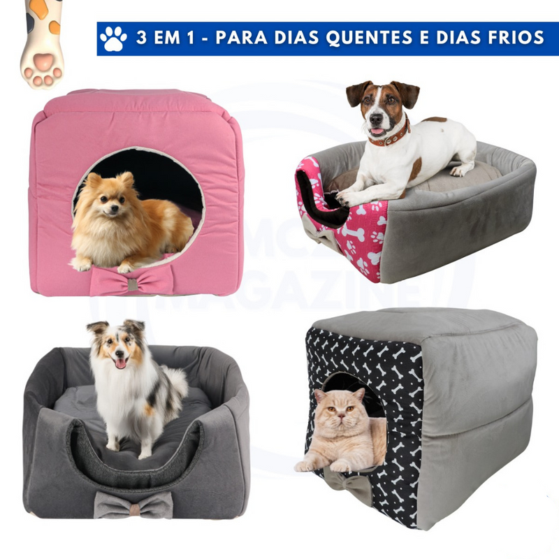 Cama Toca Iglu 3 em 1 para Cachorro e Gato Caminha Pet com Almofada