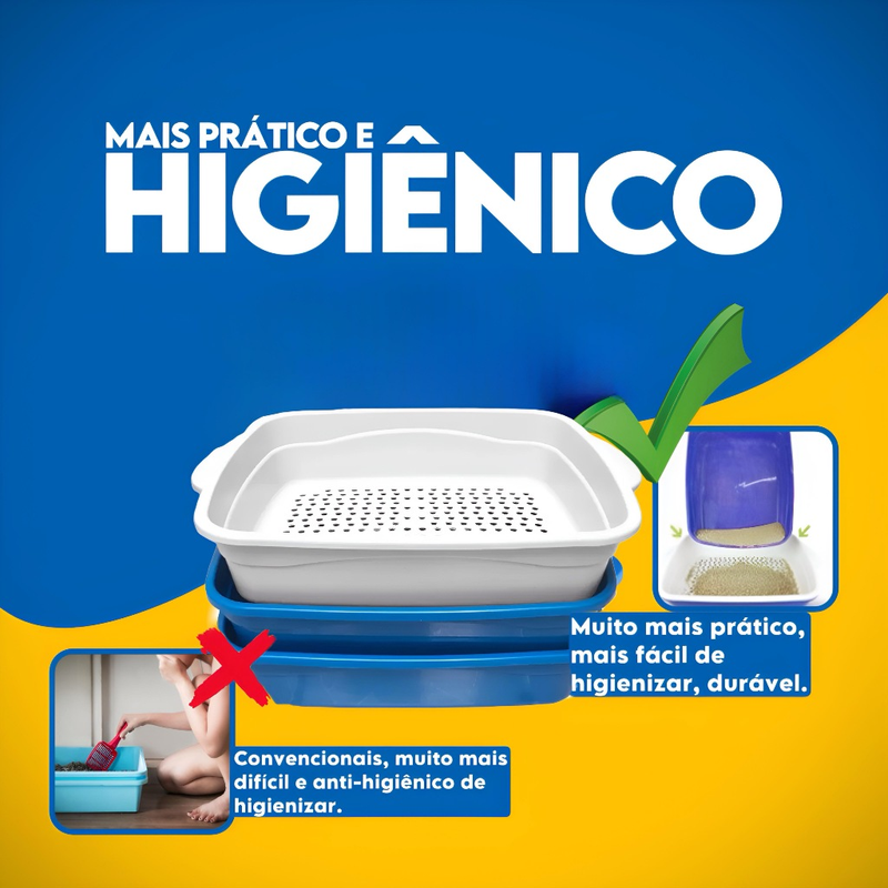 Caixa de Areia Para Gatos Banheira Higiênica Furba 3 Peças Com Bandeja Sanitária e Peneira